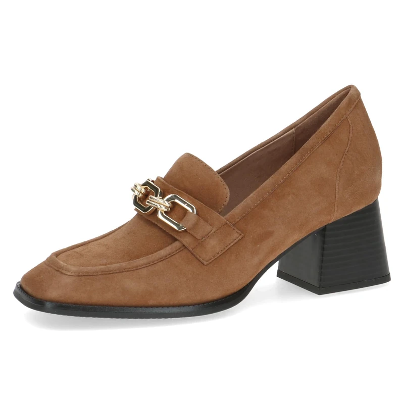 CAPRICE Women's Leather Pumps with Trapeze Heel, Brown (Brandy Suede), 3.5 UK