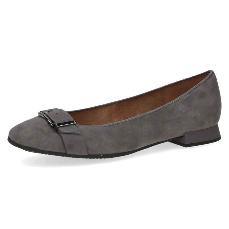 CAPRICE Women's Ballet Flats Memotion in Suede with Block Heel Width G, Gray (Dk Grey Suede), 5 UK