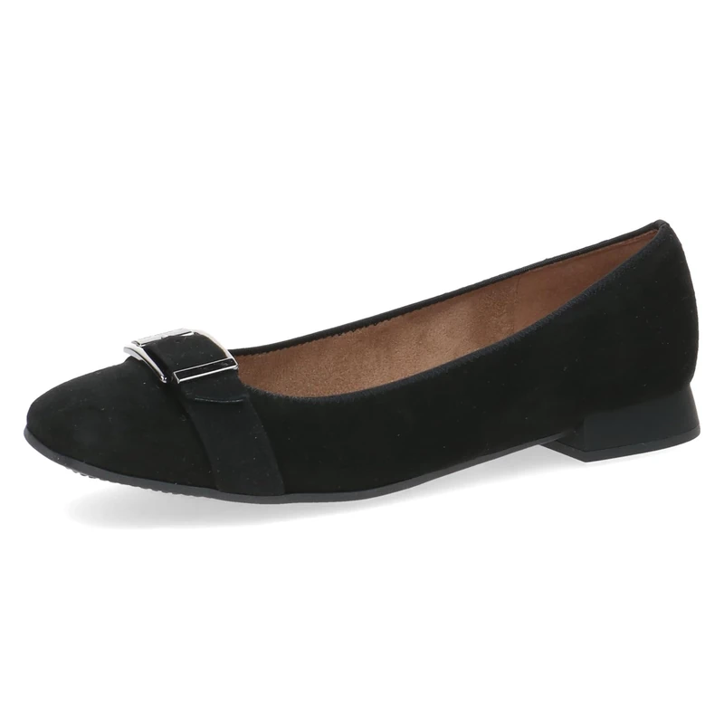CAPRICE Women's Ballet Flats Memotion in Suede with Block Heel Width G, Black (Black Suede), 4 UK