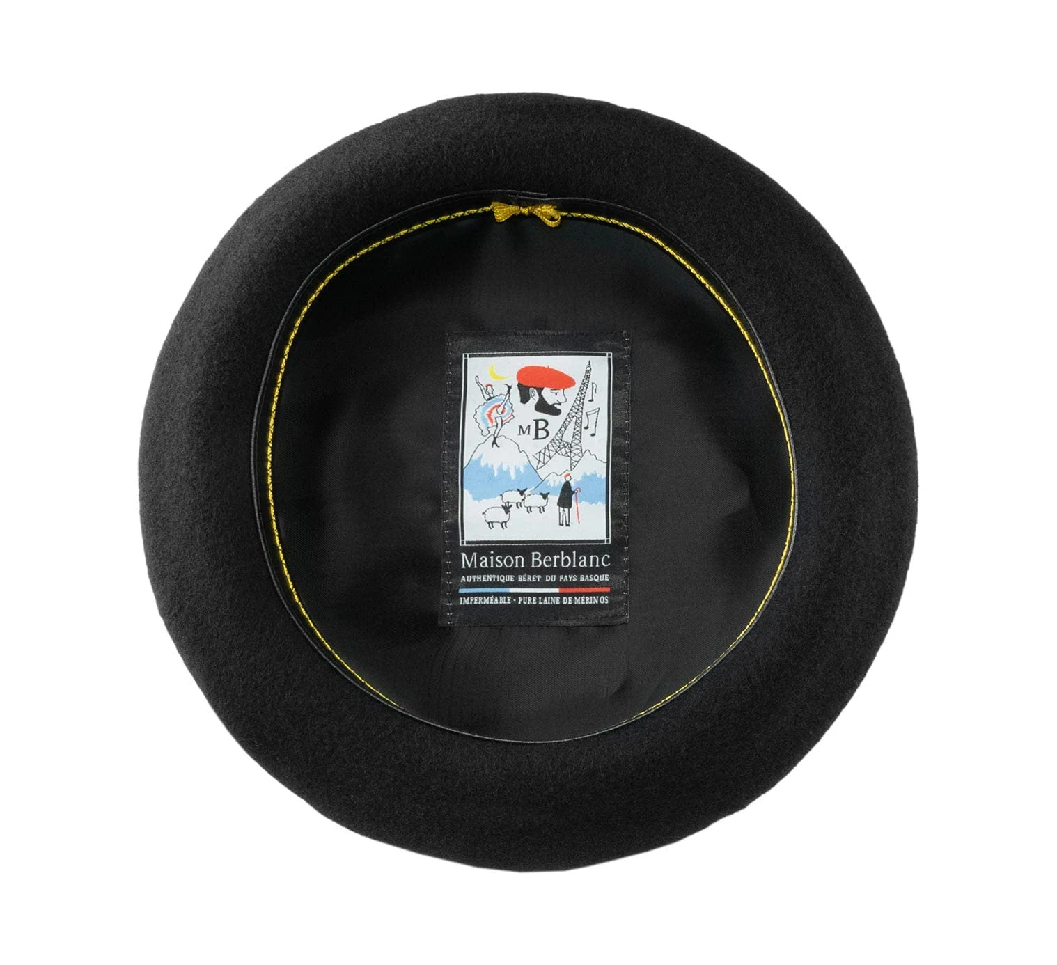 Maison Berblanc - French Beret Basque, Traditional, Natural Water Repellent Fabric Le Parisien - Size 56 cm - Noir
