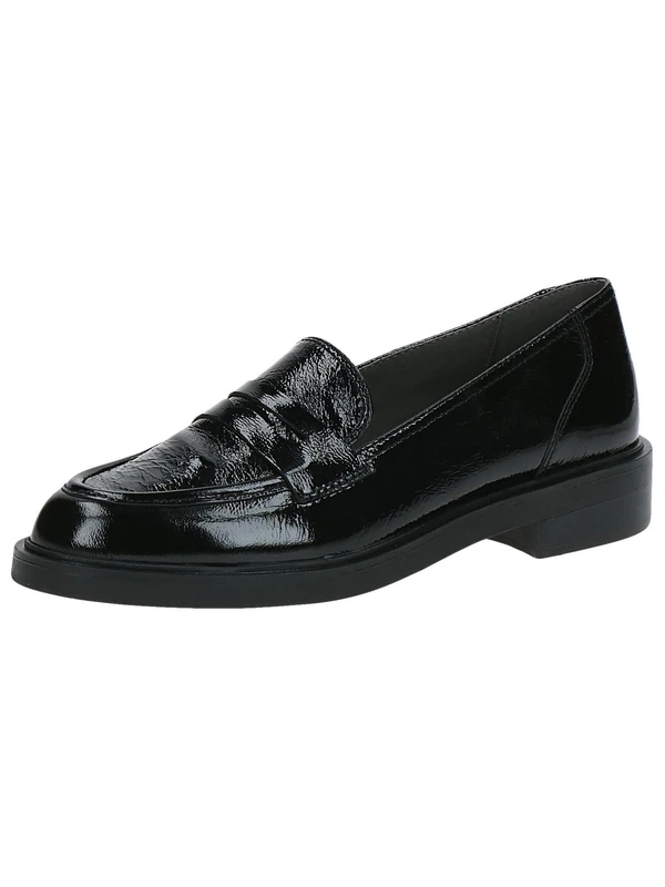 CAPRICE Women's Leather Loafers with Block Heel, Black (Black Naplak), 5.5 UK