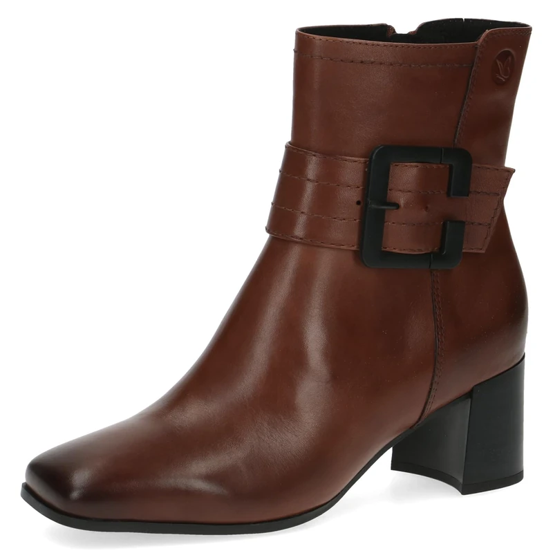 CAPRICE Women's ankle boots with heel in leather block heel, Brown (Cognac Nappa), 7.5 UK