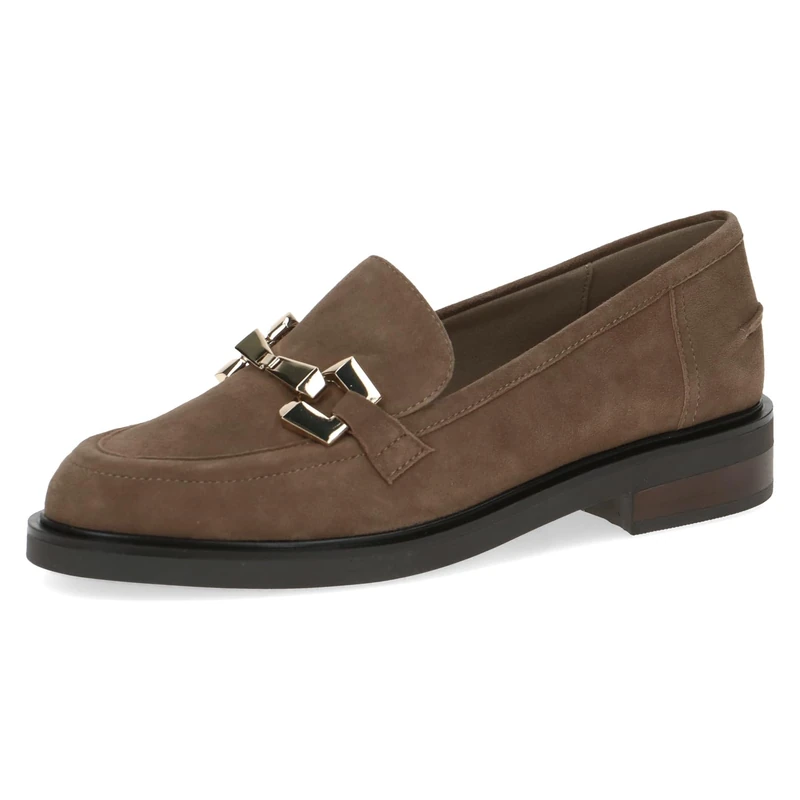 CAPRICE Women's Leather Loafers with Block Heel, Brown (Taupe Suede), 5.5 UK