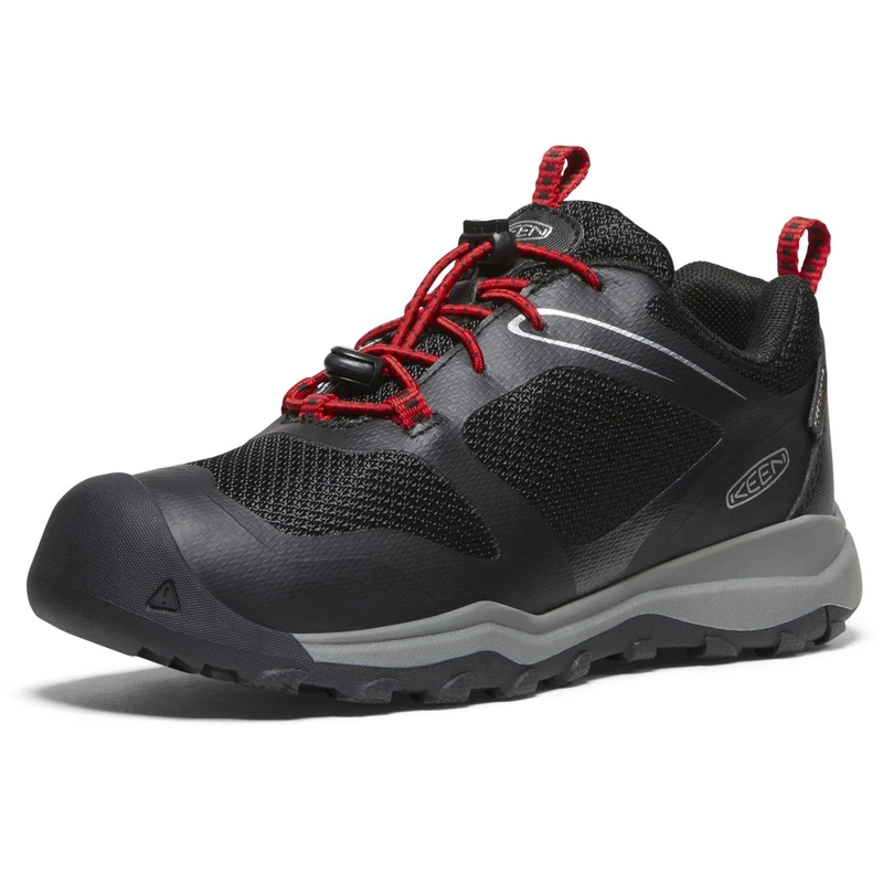 KEEN Unisex-Child Wanduro Low Height Waterproof Easy On Durable Hiking Sneakers, Black/Ribbon Red, 10