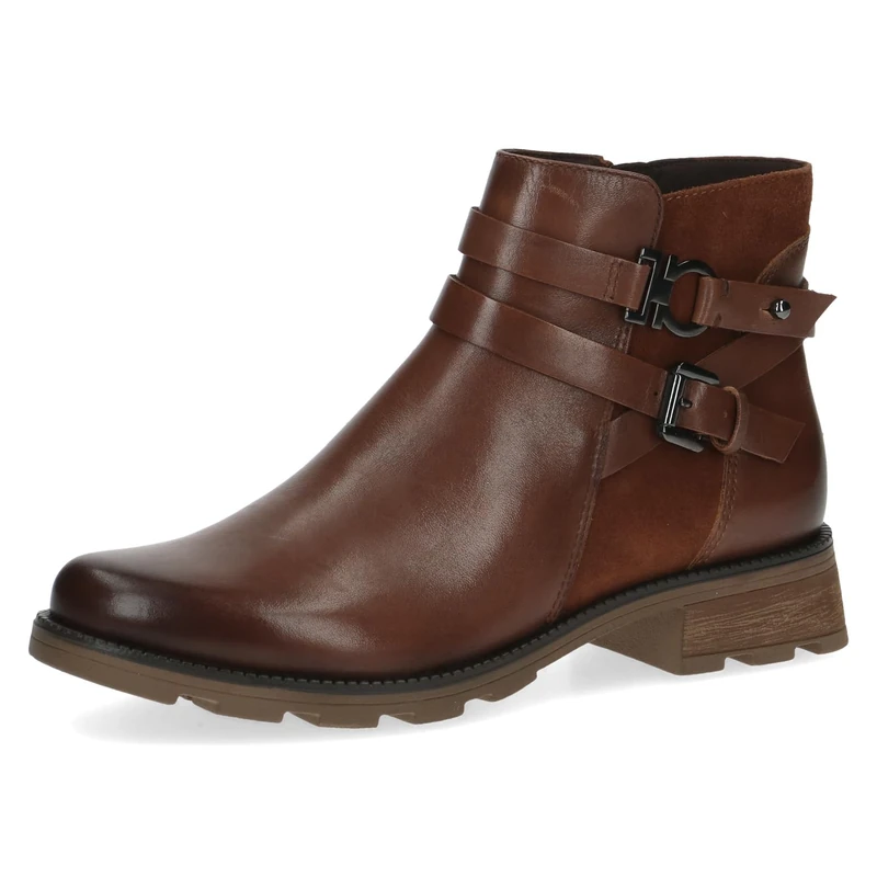 Caprice Women's ankle boots without heel Airmotion made of leather Flat Width G, Brown (Cognac Comb), 4.5 UK