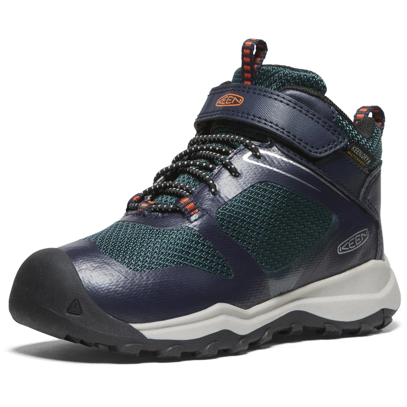KEEN Unisex-Child Wanduro Mid Height Waterproof Easy On Durable Sneaker Hiking Boots, Sky Captain/Sea Moss, 5