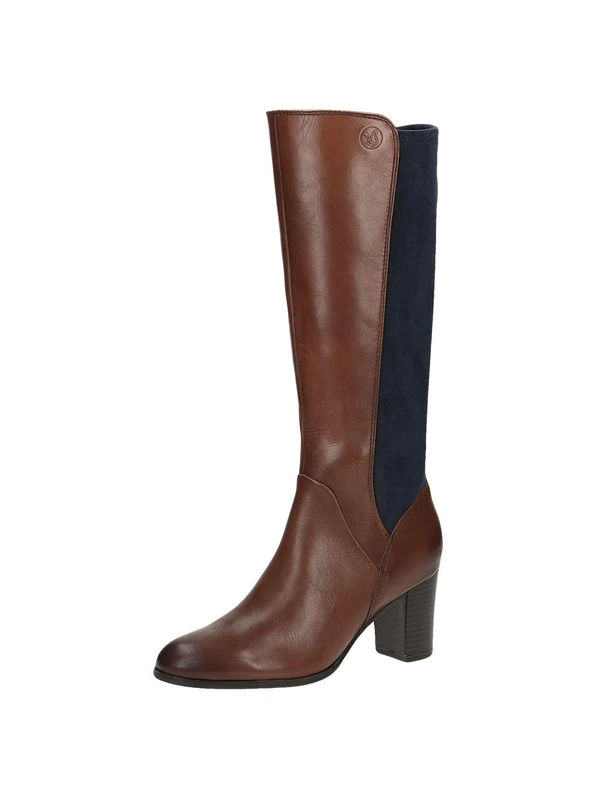 CAPRICE Women's high boots with heel Memotion made of leather knee-high Width G, Brown (Cognac/Ocean), 4 UK
