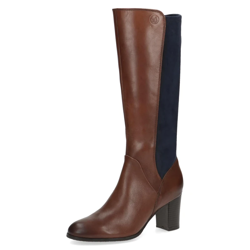 CAPRICE Women's high boots with heel Memotion made of leather knee-high Width G, Brown (Cognac/Ocean), 5 UK