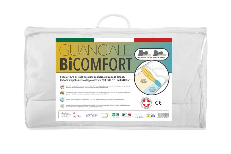 V.I.P. VERY IMPORTANT PILLOW V.I.P. BiComfort Pillow, Double Intensity Polyester Padding: Softylen + Microlen. 100% Cotton Percale Pillowcase with Mouse Tail Trim - Image 1