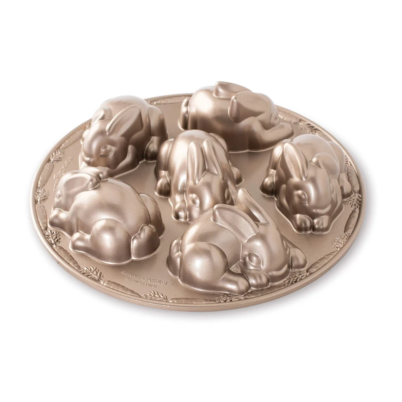 Nordic Ware Baby Bunny Cakelet Pan, Cast Aluminium Cake Tin with Cute Design, Premium Non-Stick Pan Made in The USA, Colour: Toffee