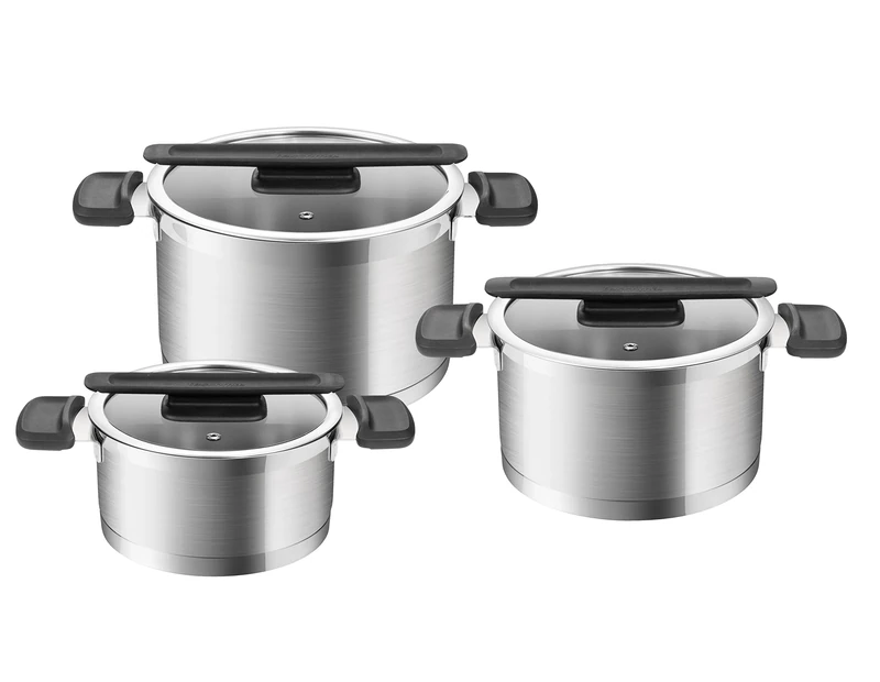 Tescoma - 779610, Compact, Stainless Steel Cookware Set, Non-Stick, with Lid, 6 Pieces, Stackable, Space Saver, Dishwasher Safe