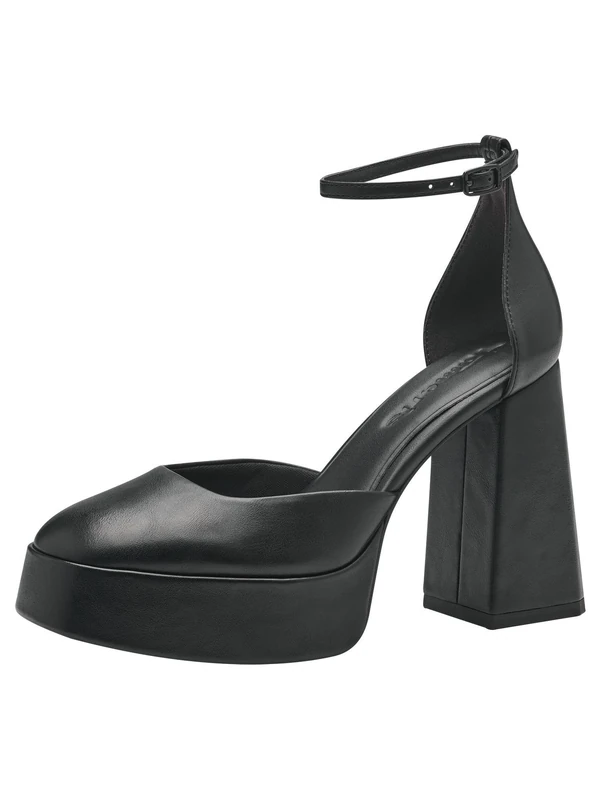 Tamaris Women's Vegan Block Heel Strappy Pumps, Black, 6 UK