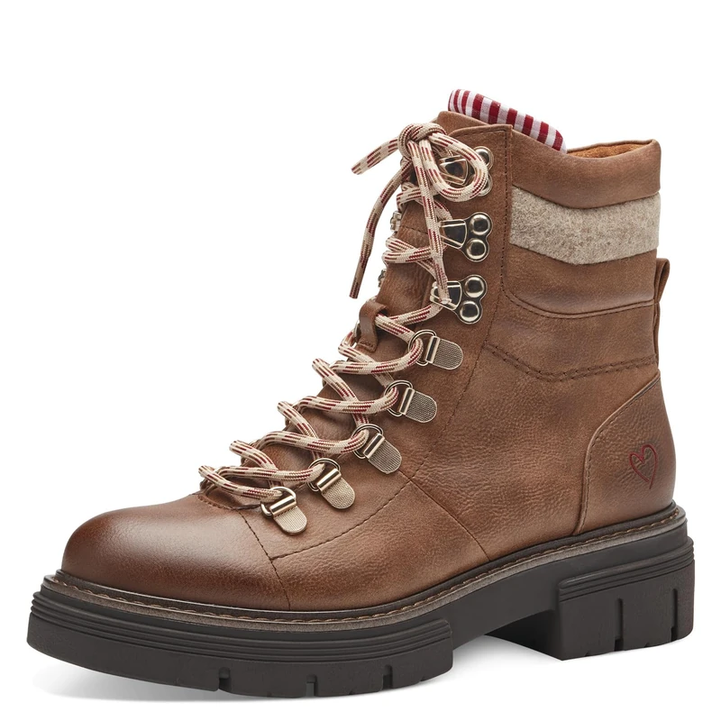 MARCO TOZZI Women's 2-25780-41 Lace Boot Flat, Cognac Comb, 5