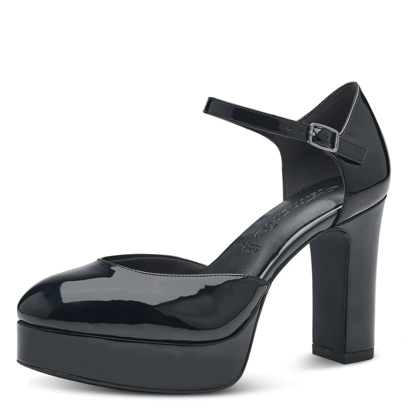 Tamaris Women's Vegan Block Heel Strappy Pumps, Black (Black Patent), 6 UK