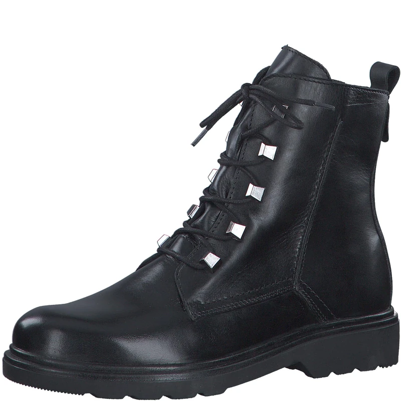 MARCO TOZZI Women's 2-25276-41 Lace Boot Flat, Black Nappa, 3.5