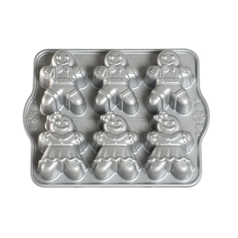Nordic Ware Gingerbread Kids Cakelet Pan, Christmas Aluminium Bundt Tin, Bundt Cake Tin for Gingerbread, Premium Cake Mould Made in the USA, Colour: Silver