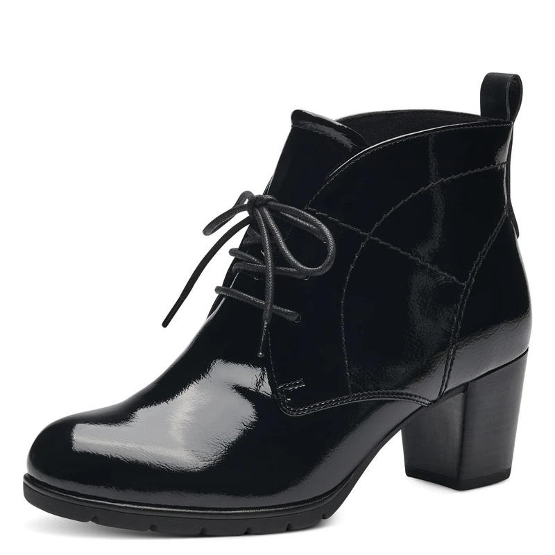 MARCO TOZZI Women's 2-25109-41 Lace Boot Heel, Black Patent, 7.5