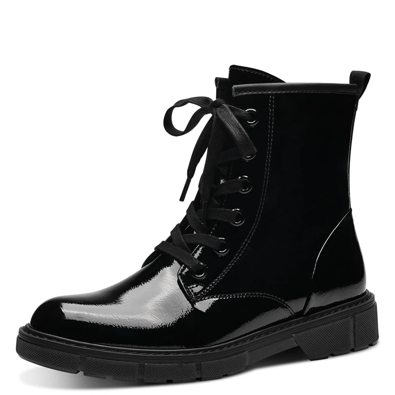 MARCO TOZZI Women's 2-25282-41 Boot Flat, Black Patent, 8