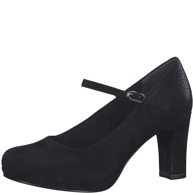 Tamaris Women's Court Shoes with Straps Textile Block Heel, Black (Black Comb), 9 UK