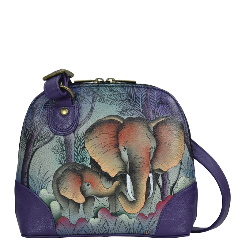 Anna by Anuschka Women Hand Painted Leather Small Multi Compartment Zip-Around Organize-Elephant Family, One Size