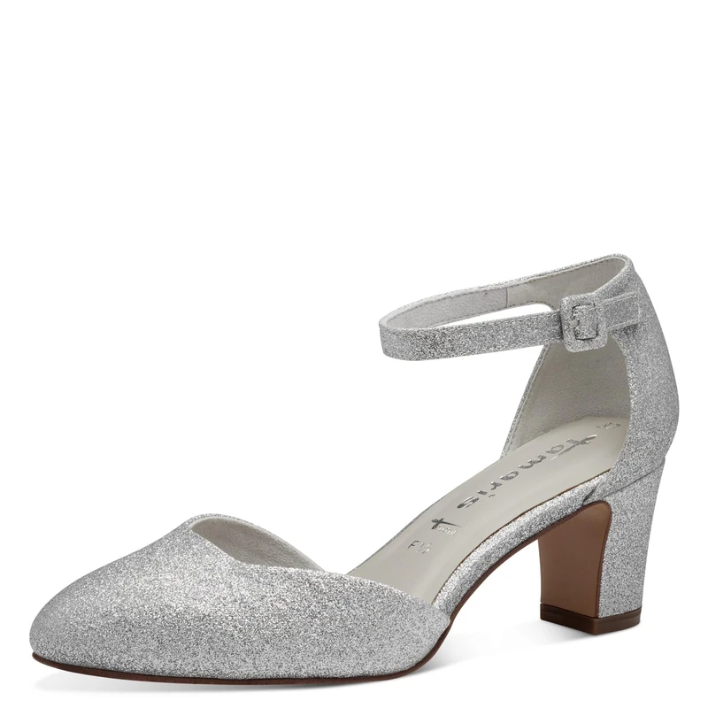 Tamaris Women's Vegan Court Shoes, Silver Glam, 6 UK