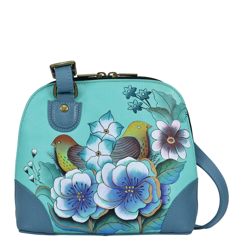 Anna by Anuschka Women Hand Painted Leather Small Multi Compartment Zip-Around Organize-Vintage Garden Turquoise, One Size