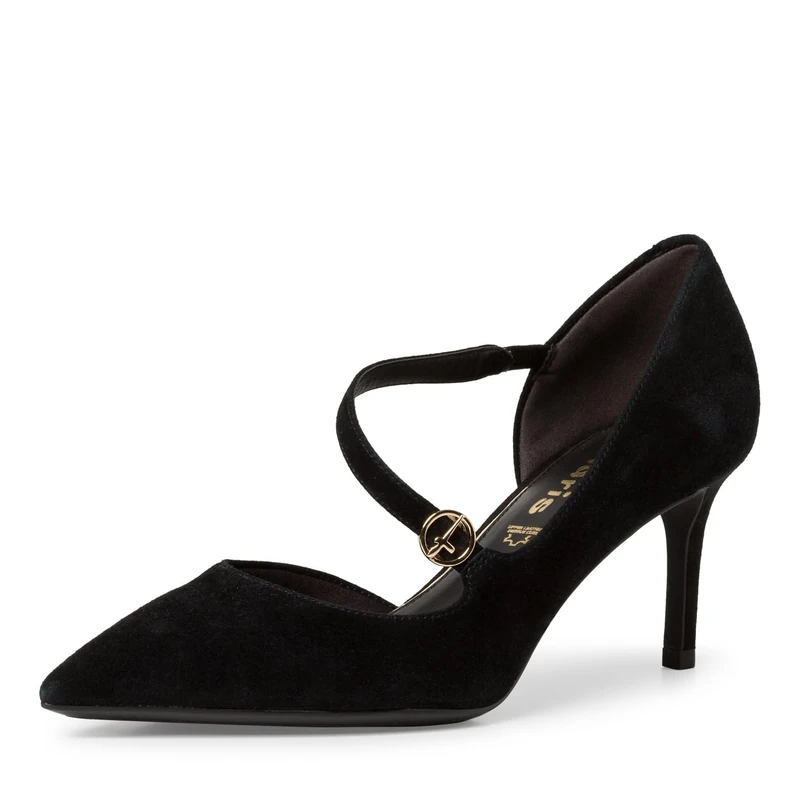 Tamaris Women's Leather Stiletto Heel Pumps with Straps, Black, 4 UK