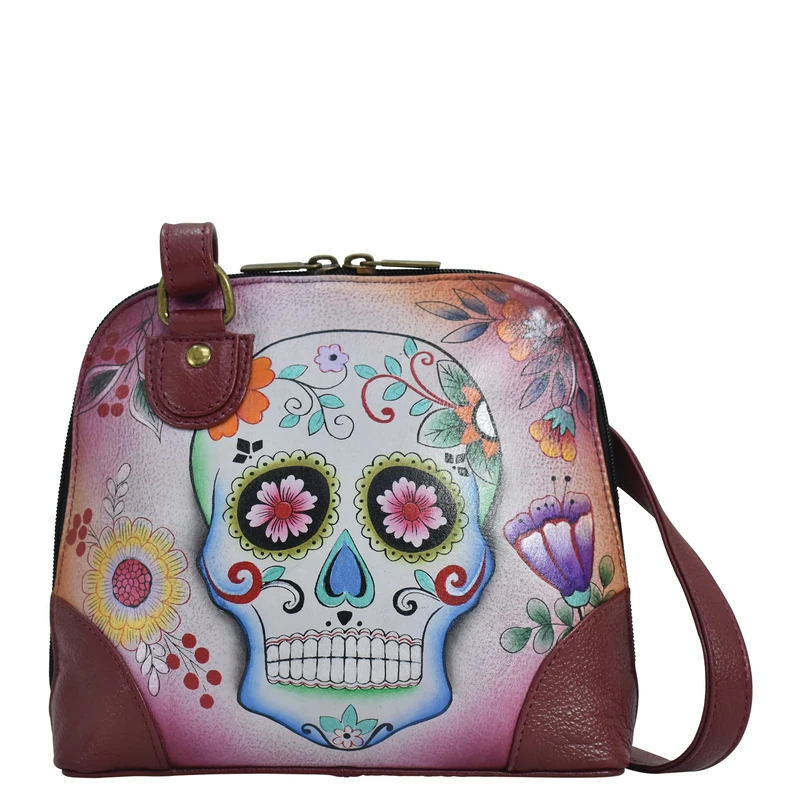 Anna by Anuschka Women Hand Painted Leather Small Multi Compartment Zip-Around Organize-Sugar Skulls, One Size