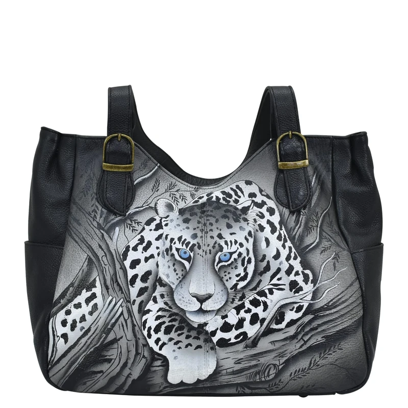 Anna by Anuschka Women Hand Painted Leather Shoulder Bag-African Leopard, One Size
