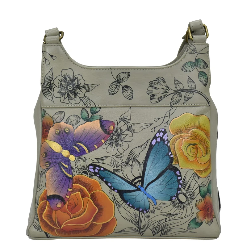 Anna by Anuschka Women's Hand Painted Leather Triple Compartment Satchel-Floral Paradise Taupe, One Size