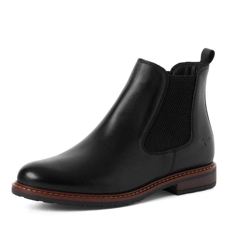 Tamaris Women Chelsea Boots, Ladies Ankle Boots,Low Boots,Half Boots,Bootie,Slip Boot,Flat,Black Leather,41 EU