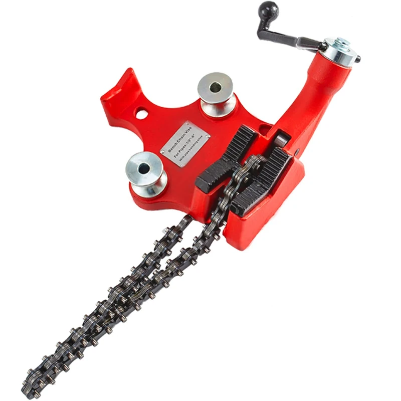 VEVOR Screw Bench Chain Vise 1/8 to 5-Inch Pipe Capacity, Heavy Duty Bench Chain Pipe Vise with Crank Handle, Neoprene-Coated Jaw, Cast Iron Material Ideal for a Variety of Pipes