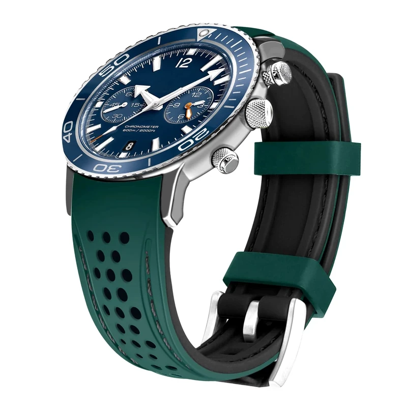 Kai Tian Silicone Curved End 20mm Watch Band - Green/Black