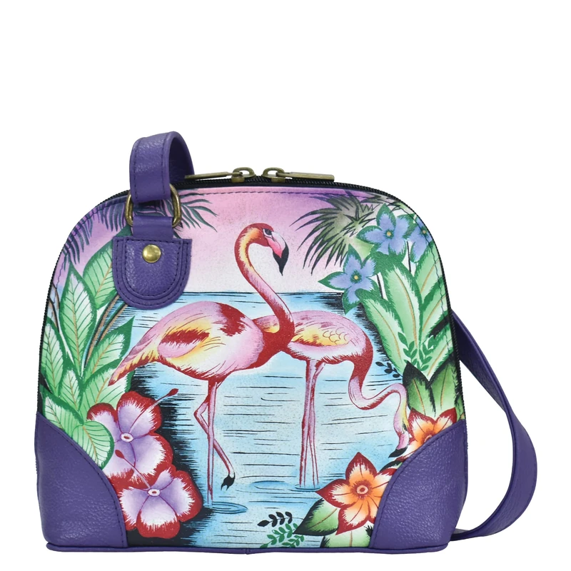 Anna by Anuschka Women Hand Painted Leather Small Multi Compartment Zip-Around Organize-Tropical Flamingos, One Size