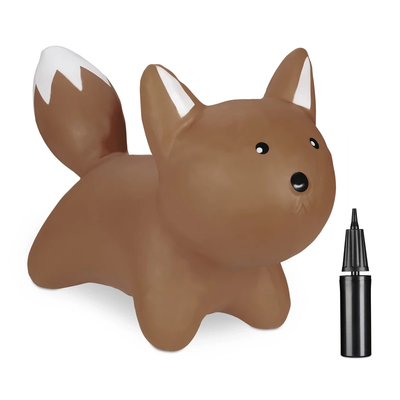 Relaxdays Bouncing Hopper Fox, Incl. Pump, for Children from 3 Years, BPA-Free, Inflatable Toy, Brown, 43x28x70 cm