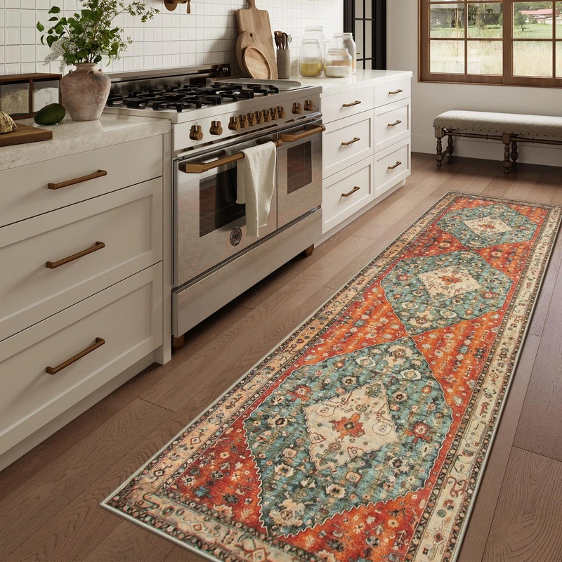 Lahome Boho Tribal Runner Rug - 2'6" x 10' Long Oriental Hallway Rug Runner Kitchen Mat, Soft Non Slip Machine Washable Stair Carpet Runner for Hall Living Room Bedroom Sunroom Hardwood Floors - Image 1
