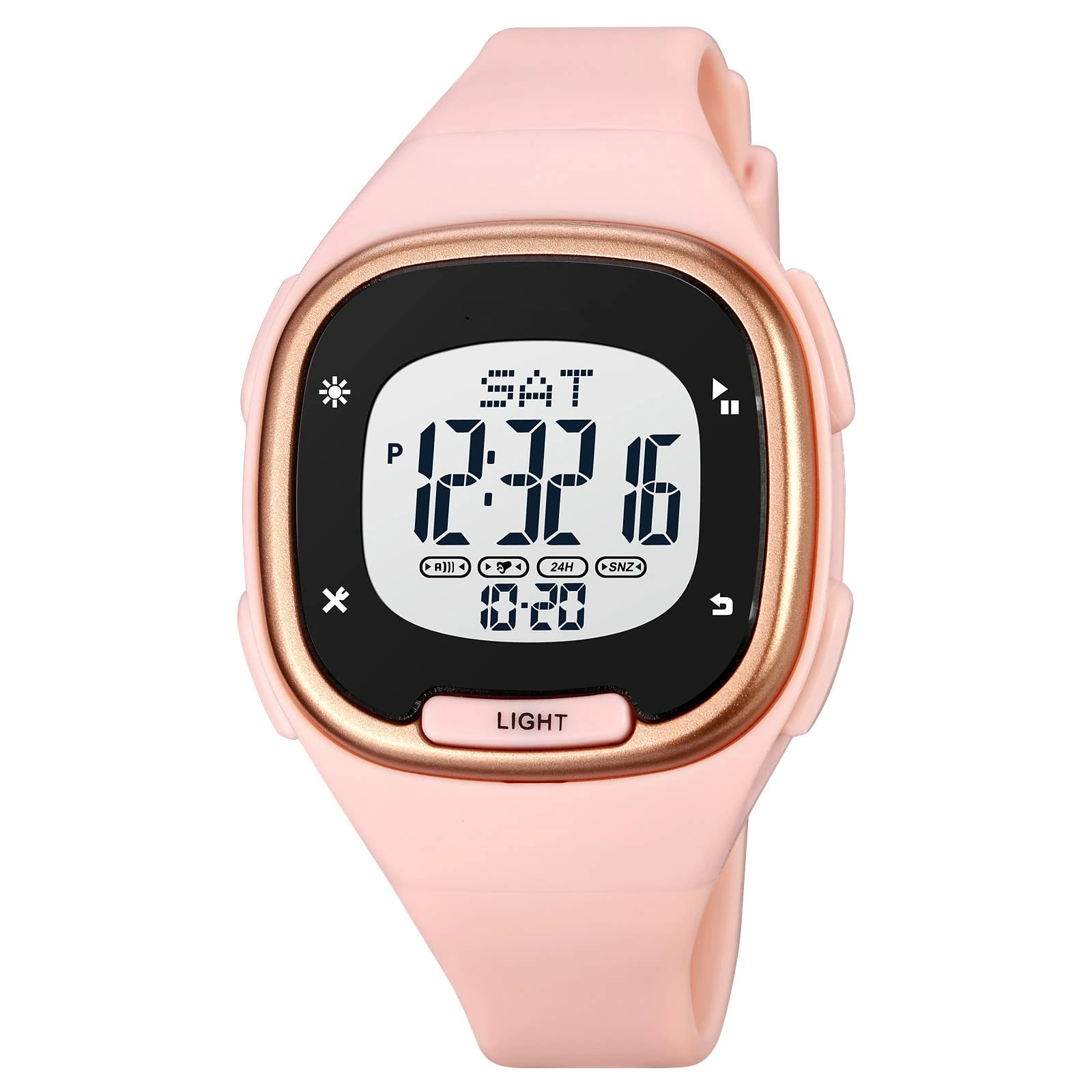GBB Womens Digital Watches, LED Multifunction Ladies Wristwatch, Fashion Outdoor Sport Waterproof Girls Watches with Silicone Band Stopwatch Alarm Clock Calendar (Pink)