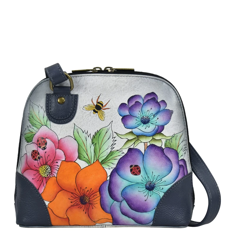 Anna by Anuschka Women Hand Painted Leather Small Multi Compartment Zip-Around Organize-Paradise Found Grey, One Size