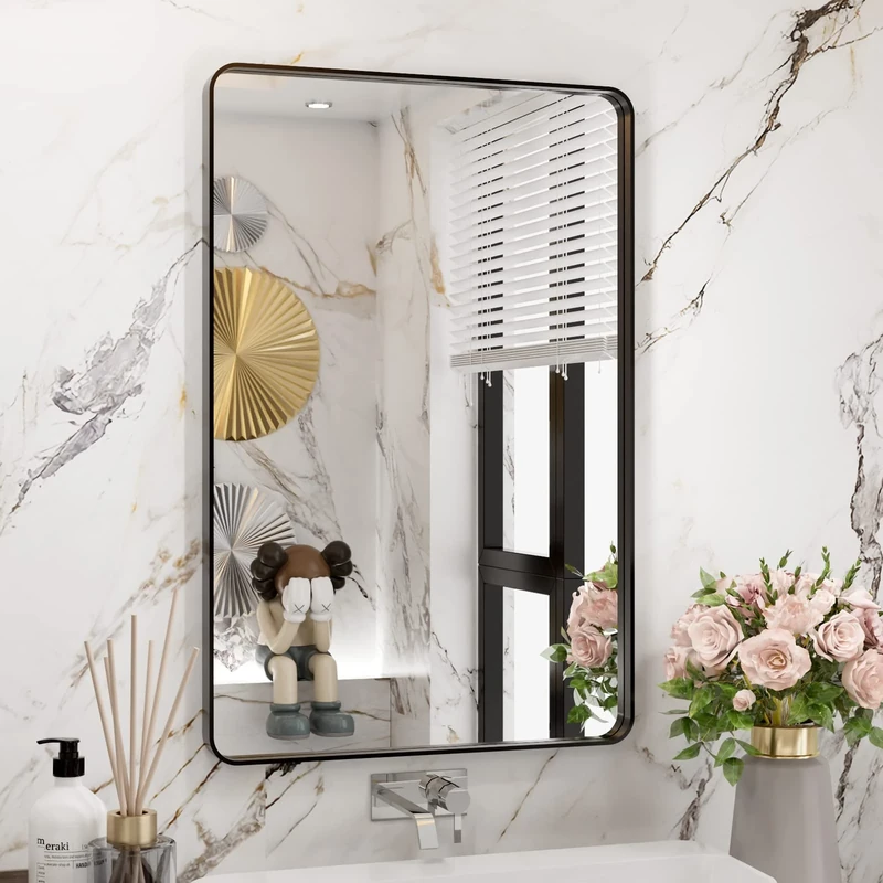 WEER Black Bathroom Mirror for Wall 20X30 Inch, Rectangular Matte Black Metal Framed Vanity Mirror, Farmhouse Bathroom Mirror with Tempered Glass, Rounded Corner, Anti-Rust (Horizontal/Vertical)