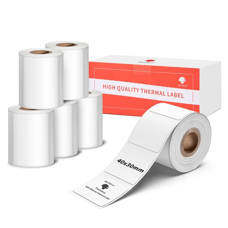 6-Pack Phomemo Printer Labels 6 Rolls of 40x30 mm Self-Adhesive Direct Thermal Labels, Thermal Printer Label for Phomemo M110/M220/M108/M100/M150/M250/M260 Label Maker for Price Tage, Address, Name