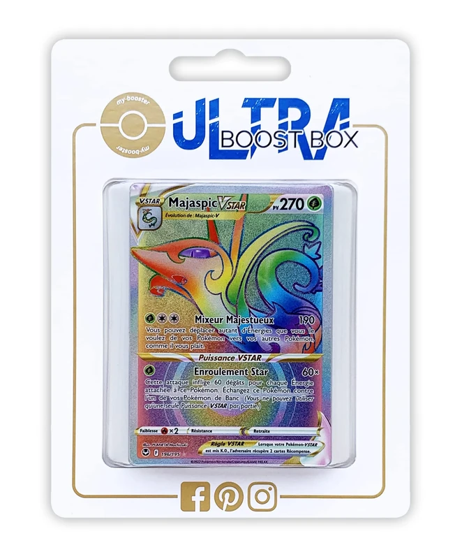 Majaspic VSTAR (Serperior VSTAR) 196/195 Shiny Rainbow - Myboost X Epée et Bouclier 12 Tempête Argentée - Box of 10 Pokemon French Cards