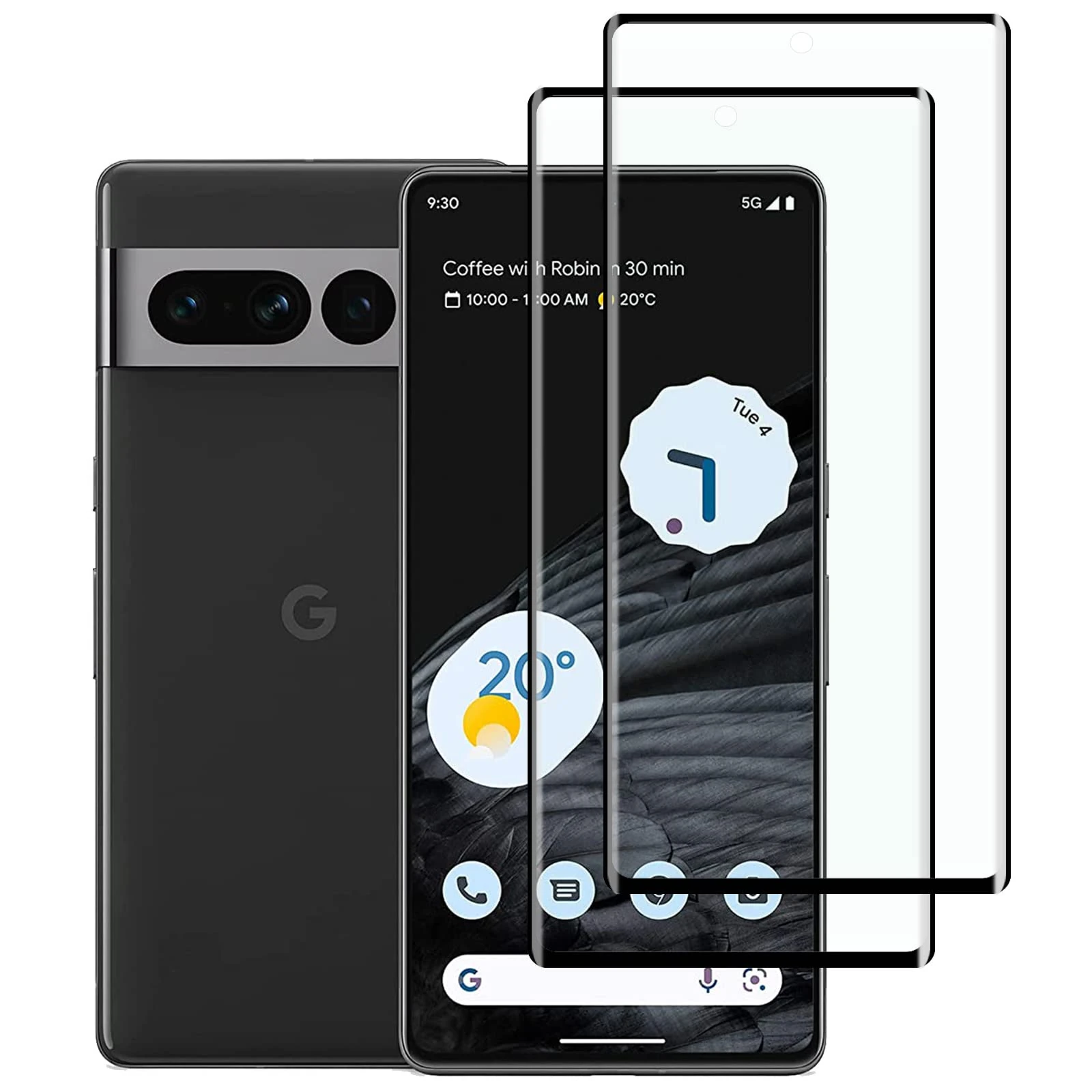 KELOLIN [2 Pack] Full Coverage Tempered Glass Screen Protector for Google Pixel 7 Pro, Fingerprint Unlock [3D Curved] [HD Anti-Scratch ] [No-Bubble ] Screen Protector Compatible Google Pixel 7 Pro