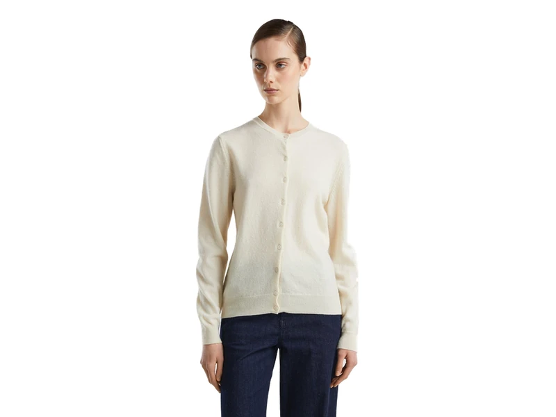 United Colors of Benetton Women's Korean Jersey M/L 1002d5485 Cardigan Sweater, White Cream 000, L
