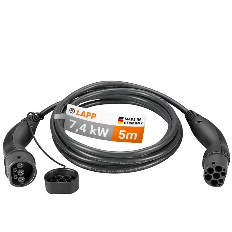 LAPP Mobility EV Charger 7,4 kW Type 2 / Charging Cable for Electric Car Charger, 32 A, 1 Phase, Smooth Surface / 5 Metres/black - Image 1