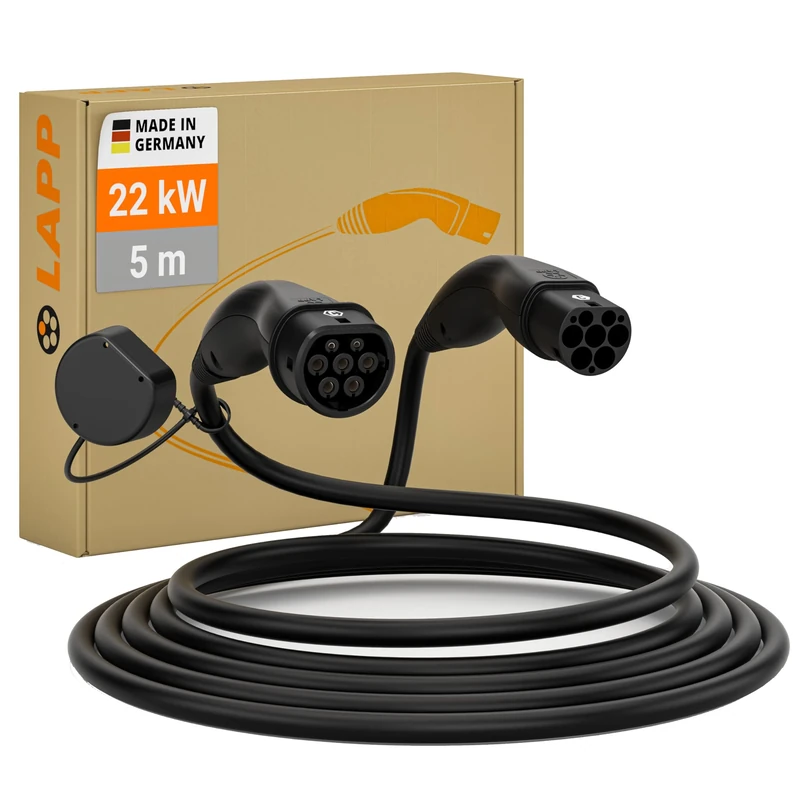 LAPP Mobility Helix EV Charger 22 kW Type 2 / self-retracting Cable/Charging Cable for Electric Car, 32 A / 3 Phase / 5 Metres/Mode 3 / black