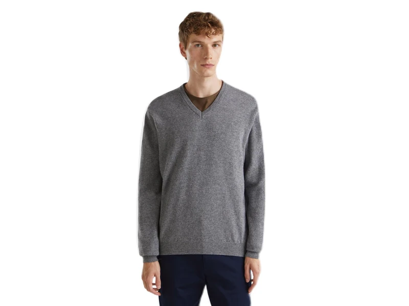 United Colors of Benetton Men's V Neck Sweater M/L 1002u4407, Dark Grey 507, XS
