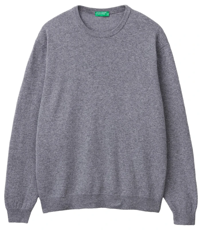 United Colors of Benetton Men's Long Sleeve Crew Neck Sweater, Dark Grey 34, L