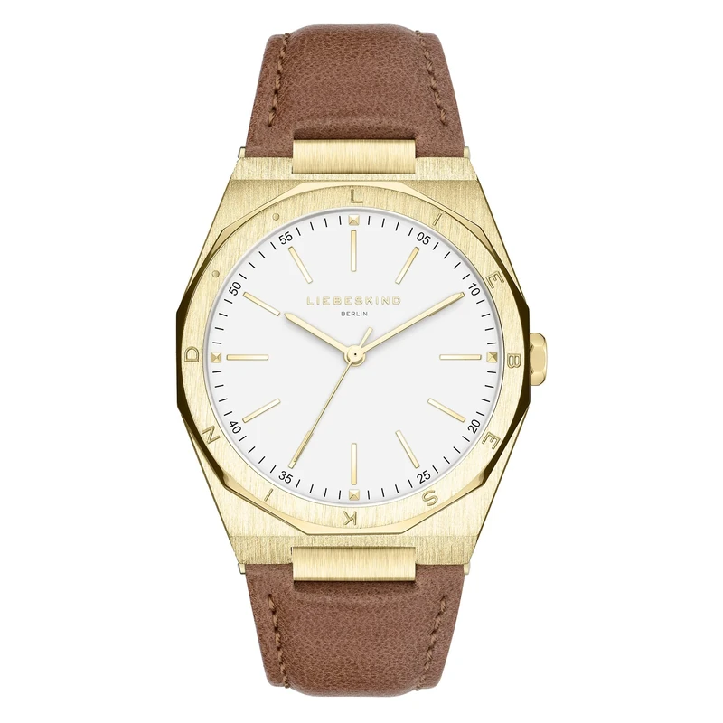 LIEBESKIND Berlin Women's Analogue Quartz Watch with Leather Strap, Gold, Strap.