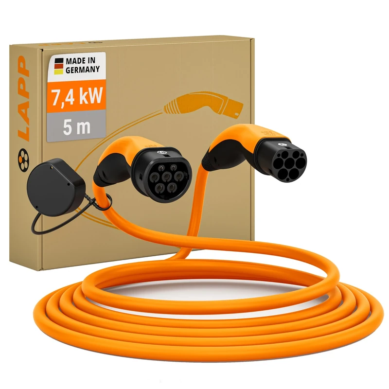 LAPP Mobility Helix EV Charger 7,4 kW Type 2 / self-retracting Cable/Charging Cable for Electric Car, 32 A / 1 Phase / 5 Metres/orange