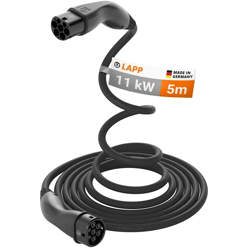 LAPP Mobility Helix EV Charger 11 kW Type 2 / self-retracting Cable/Charging Cable for Electric Car, 20 A / 3 Phase / 5 Metres/black